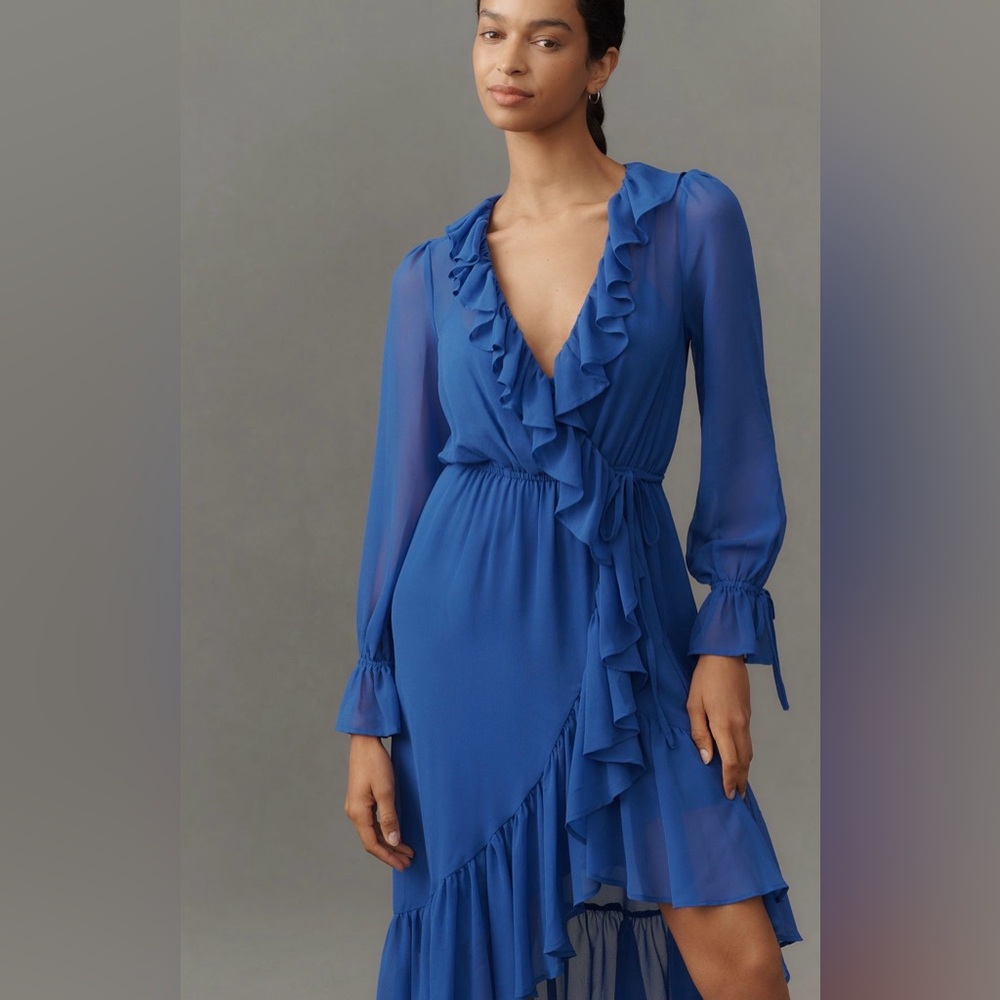 Anthropologie Royal Blue Ruffle Dress